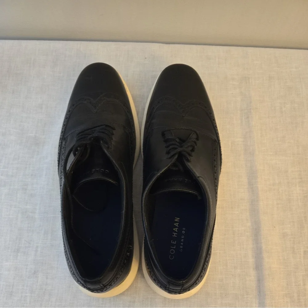 Cole Haan Men's Wingtip Black Leather Ivory Sole Oxford Shoes Grand.OS Sz 9.5 M